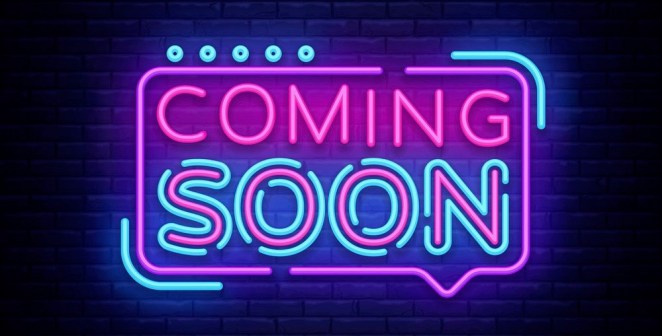 Coming Soon Neon Sign Vector. Coming Soon Badge in neon style, design element, light banner, announcement neon signboard, night neon advensing. Vector Illustration